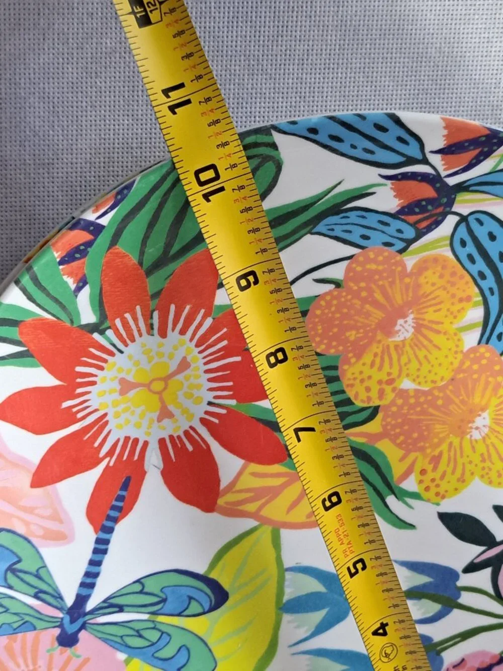 Anthropologie Lot Of 4 Melamine Plates Dragonfly Flowers 10 1/2